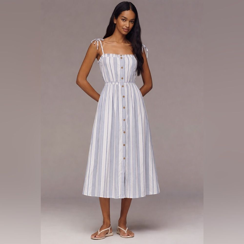 MOON RIVER Midi Sun Dress Sz M Adjustable Strap Ruffled Babydoll Beach Chic